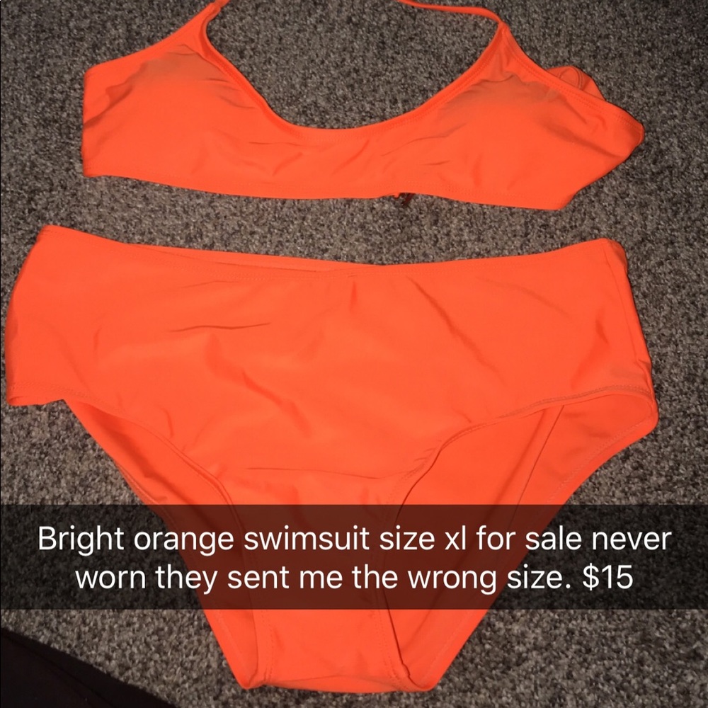Bright orange two piece swimsuit